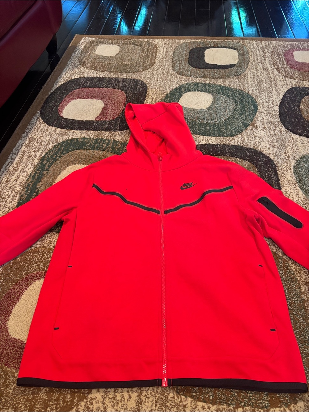 Nike Tech Bright Red Hooded Full-Zip Jacket with Black Accents